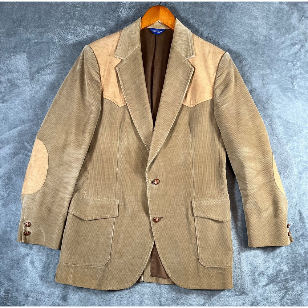 Pen Western Pendelton Corduroy Blazer Mens 42 L Tan Jacket Suede Elbow/Shoulders